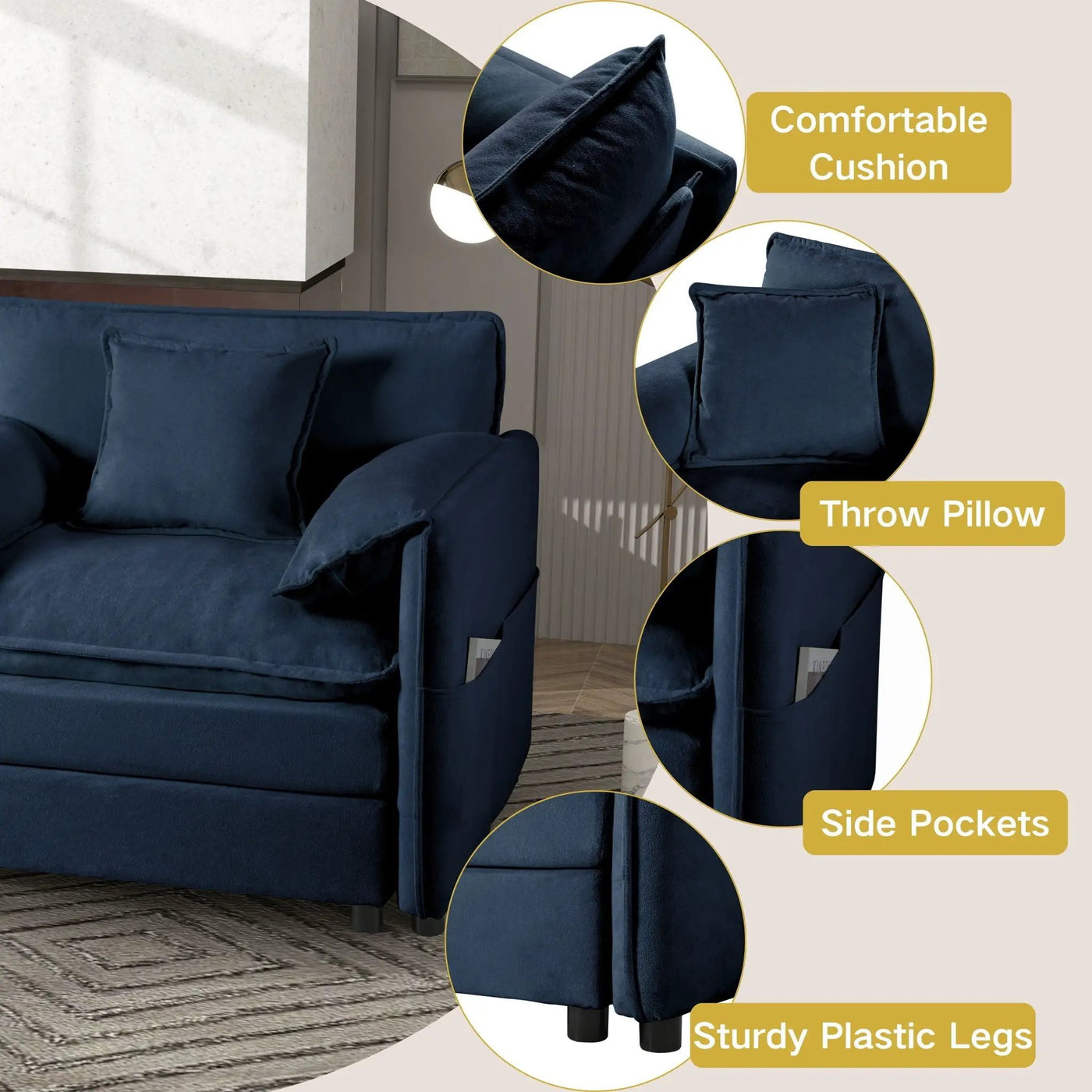 Modern Comfy Deep Seat Modular Sectional Sofa Cloud Couch With Ottoman by HouseOfZazla