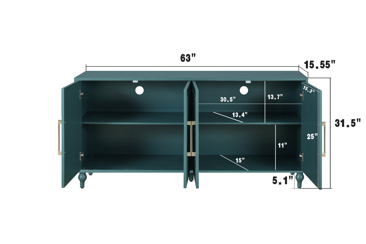 63'' Large Storage Cabinet with Metal Handle, Carved Flower Doors, Wooden Mordern Sideboard Console with Adjustable Shelves for Living Room, Kitchen, Entryway(Navy Blue), photo 4 of 10