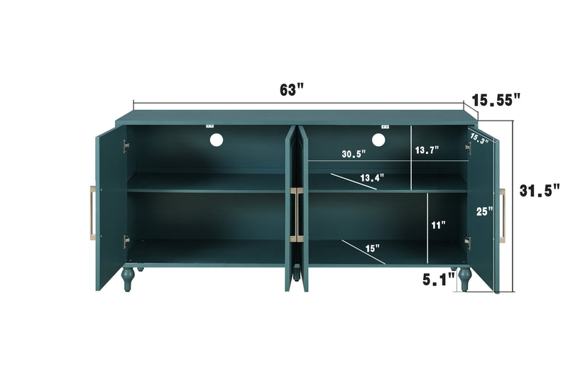 63'' Large Storage Cabinet with Metal Handle, Carved Flower Doors, Wooden Mordern Sideboard Console with Adjustable Shelves for Living Room, Kitchen, Entryway(Navy Blue), photo 4 of 10