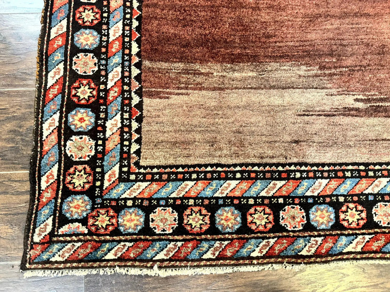 Antique Persian Rug 4x7, Sarab Tribal Wool Carpet, Brown and Multicolor, Handmade Wide Runner Rug 4 x 7, Open Field, Rainbow Border by Jewel Rugs