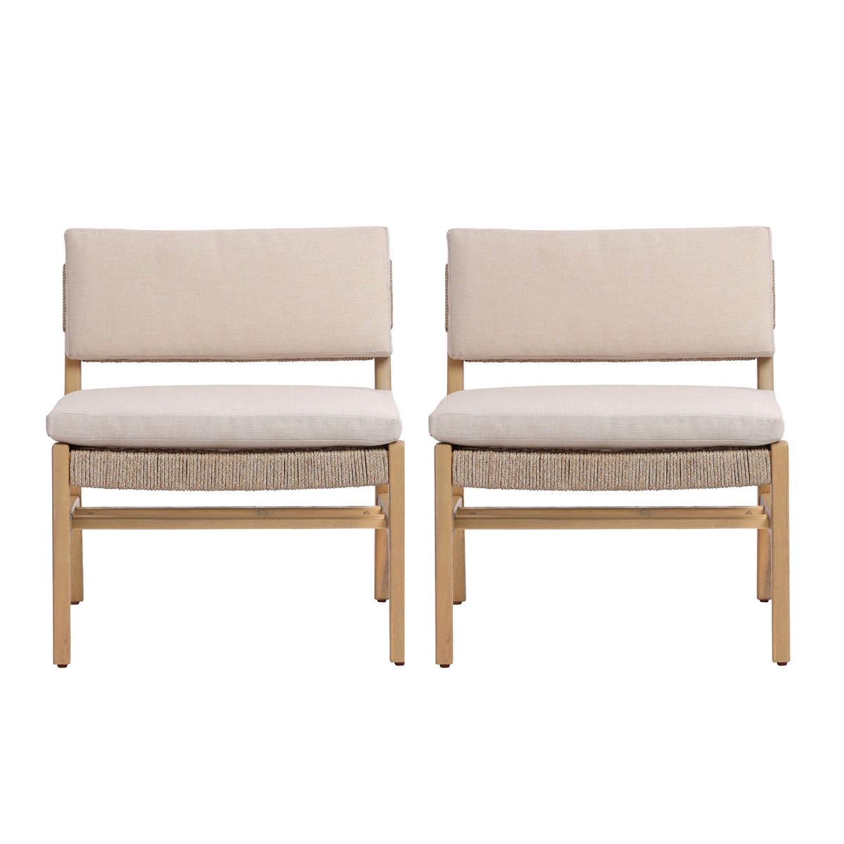 Acacia and Rope Lounge Chair with Water-Repellent Cushions - Beige, photo 3 of 10