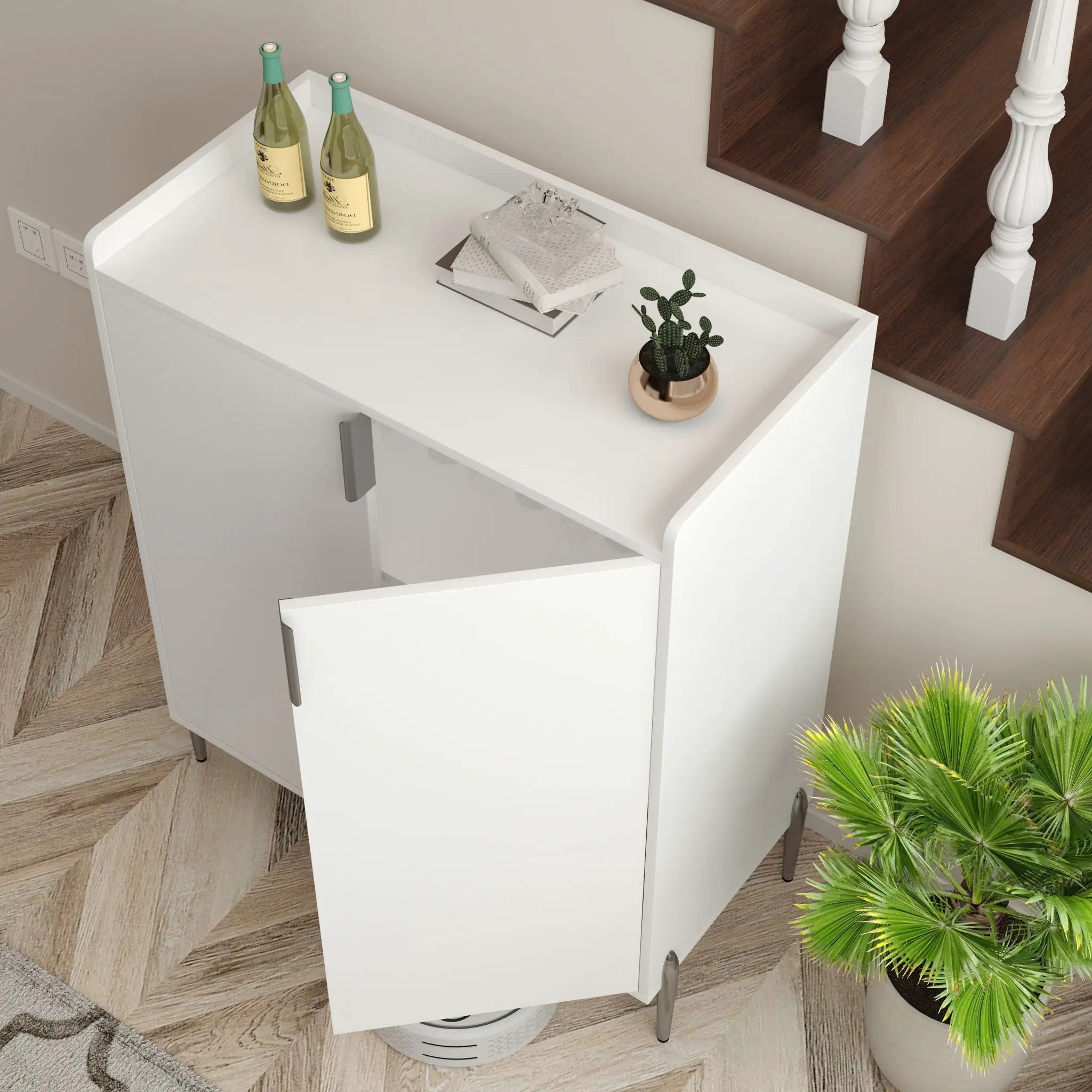 2 Door Wine Bar Cabinet With Adjustable Shelf, Soft-Closing Hinges, And High Feet - White by HouseOfZazla