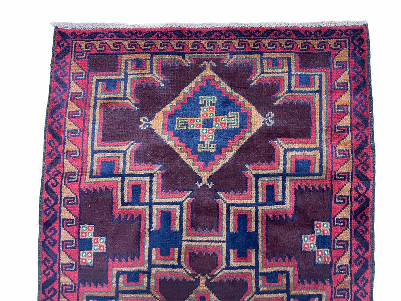 2'11" X 4'6" Vintage Handmade Tribal Wool Rug Balouchi Rug Afghan Rug Geometric by Jewel Rugs