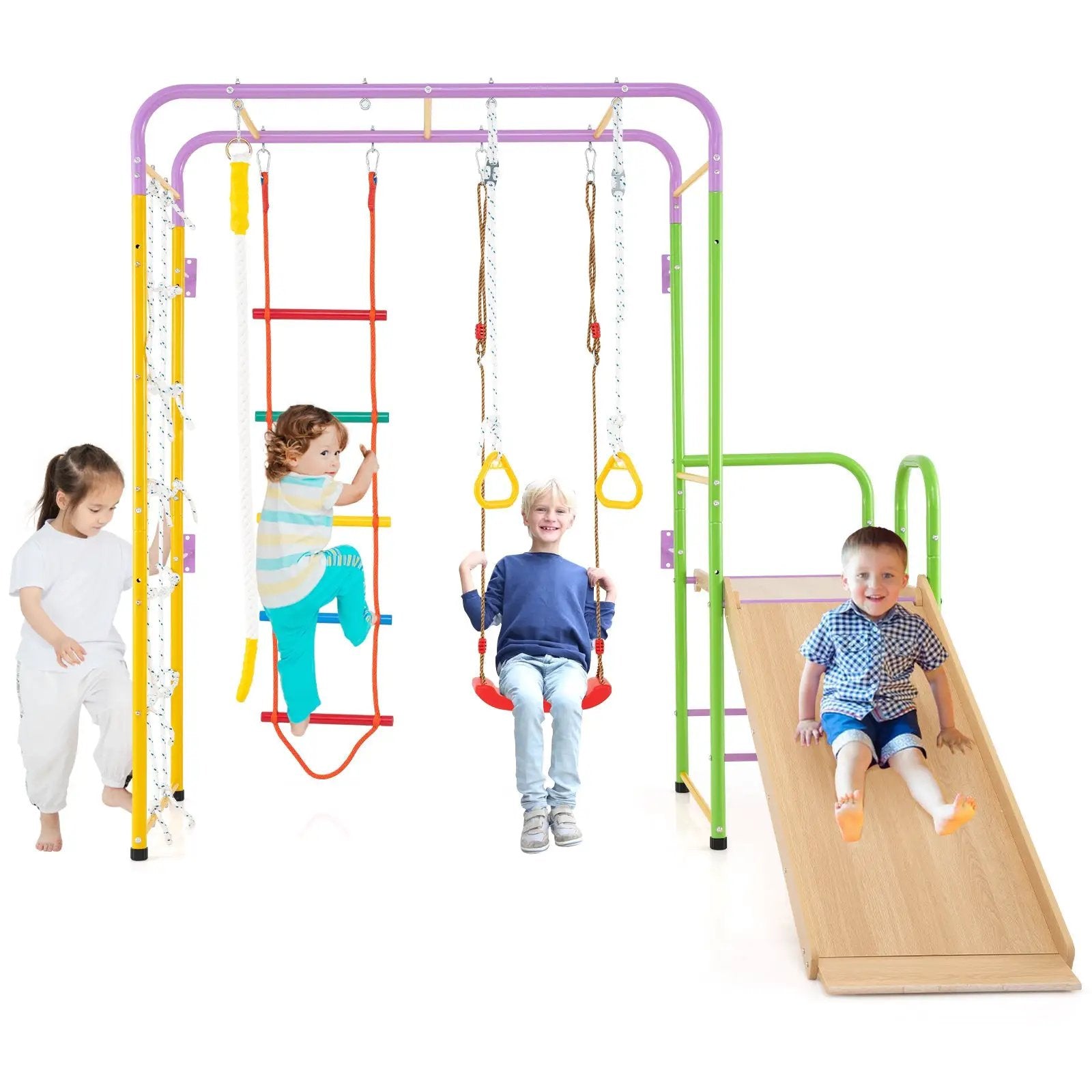 Metal Indoor Jungle Gym 8-in-1 Climbing Playset with Monkey Bars-Multicolor by DirectDeals