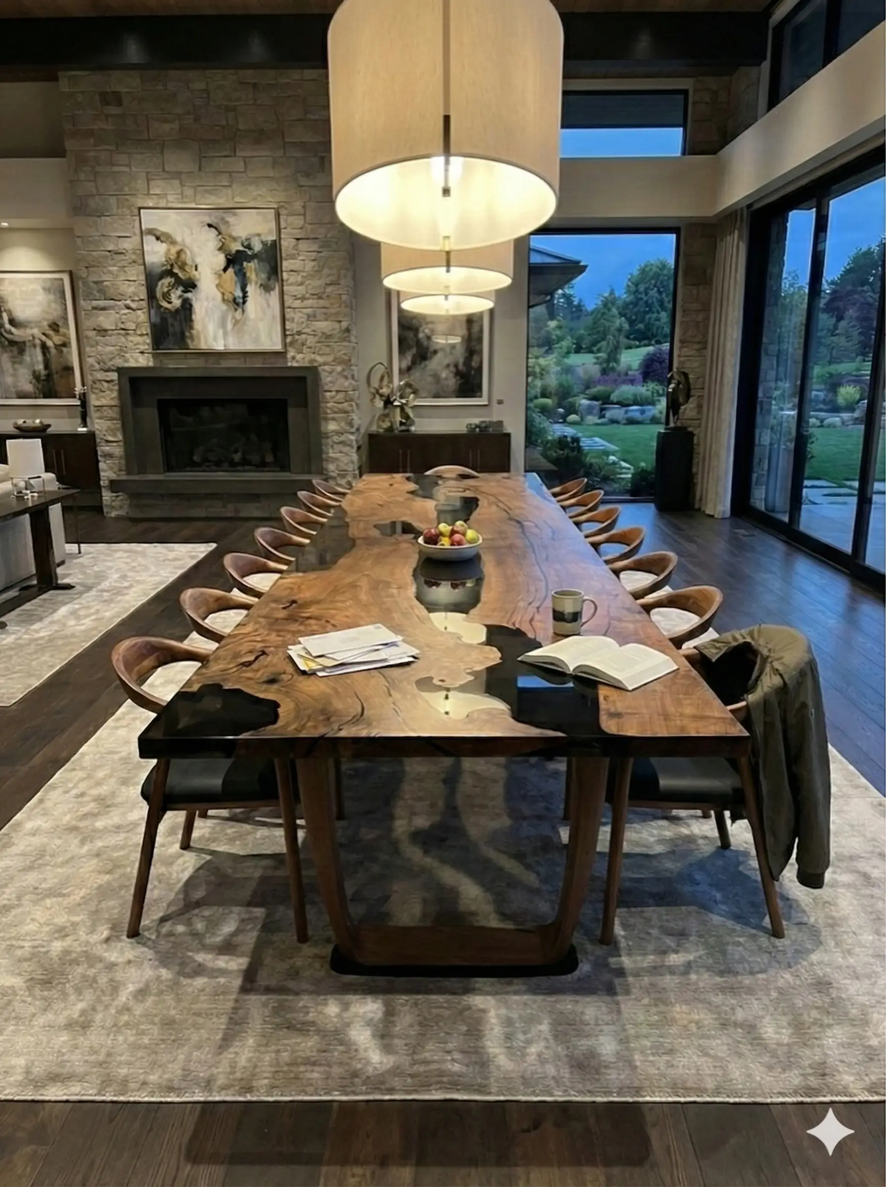 Epoxy Resin River Dining Table Featured Walnut Wood Leg by Gizz