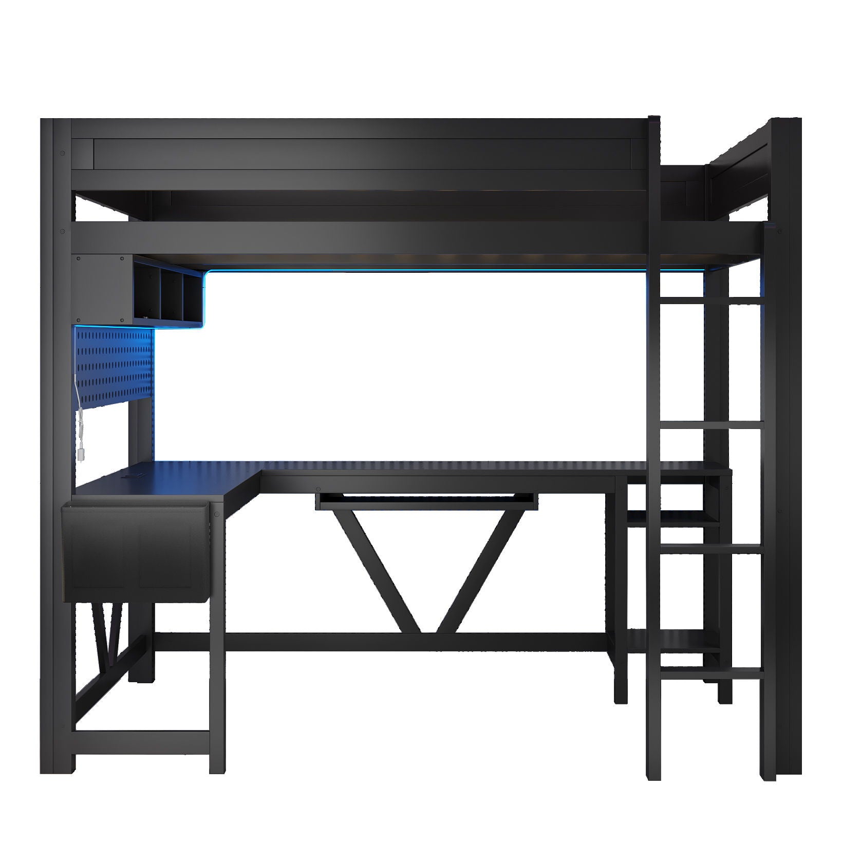 Gaming Loft Bed With Desk, Storage Shelves, LED And Charging Station by HouseOfZazla