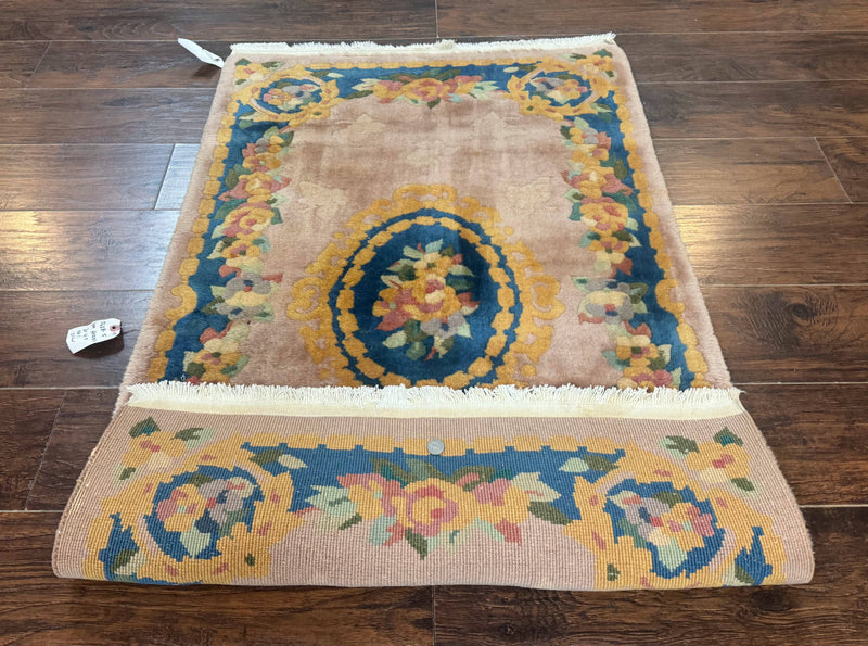 Chinese Wool Rug 3x5, Vintage 90 Line Carpet, Small Art Deco Rug by Jewel Rugs