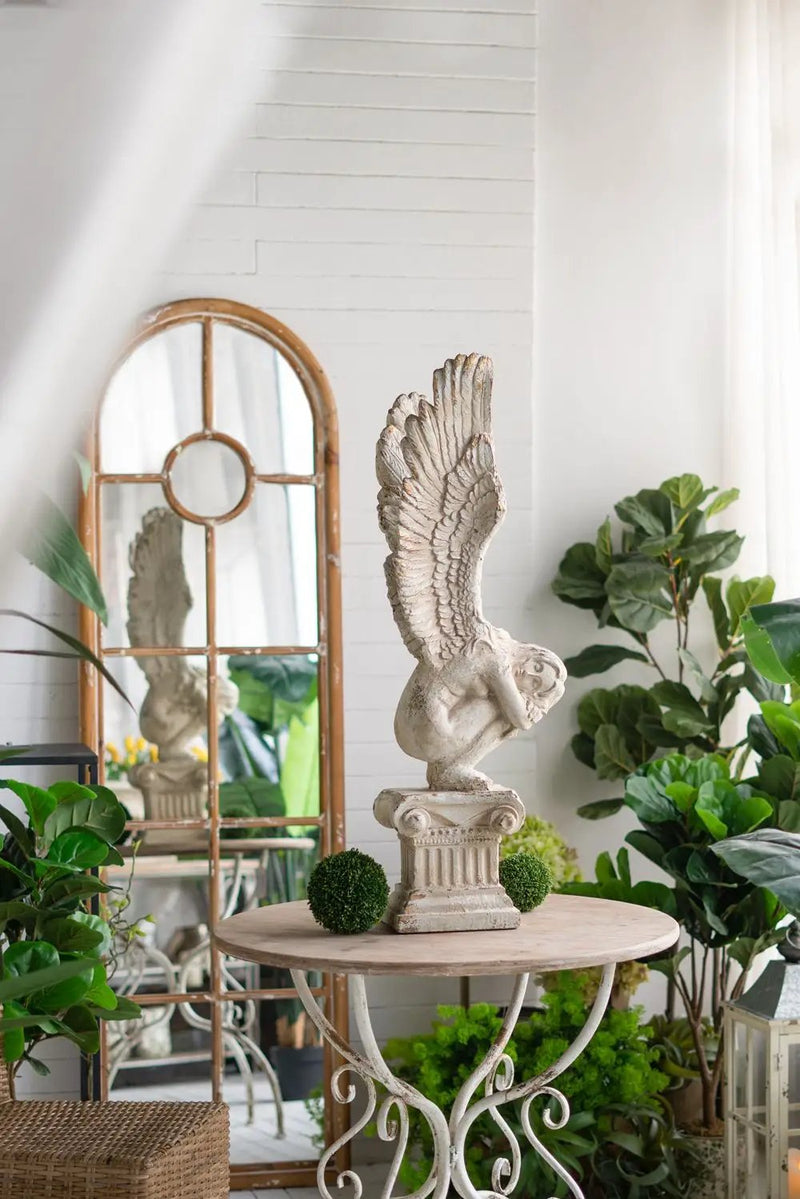 Round Wooden Table With Metal Scrollwork Legs - White Washed by Unique Piece Furniture