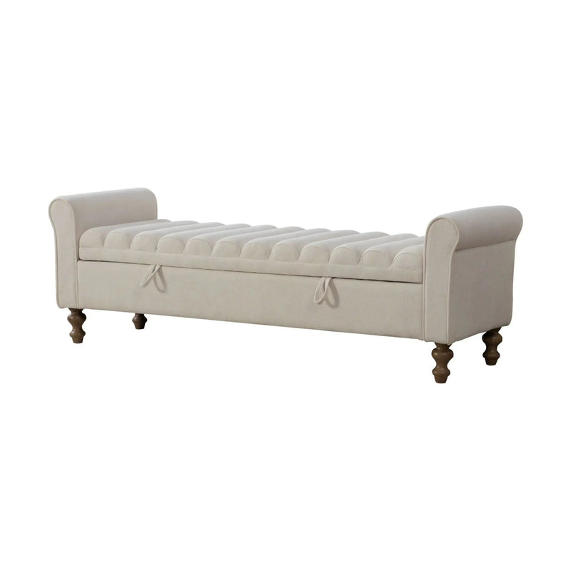 Wide Modern Upholstered Storage Bench With Rolled Armrest by HouseOfZazla
