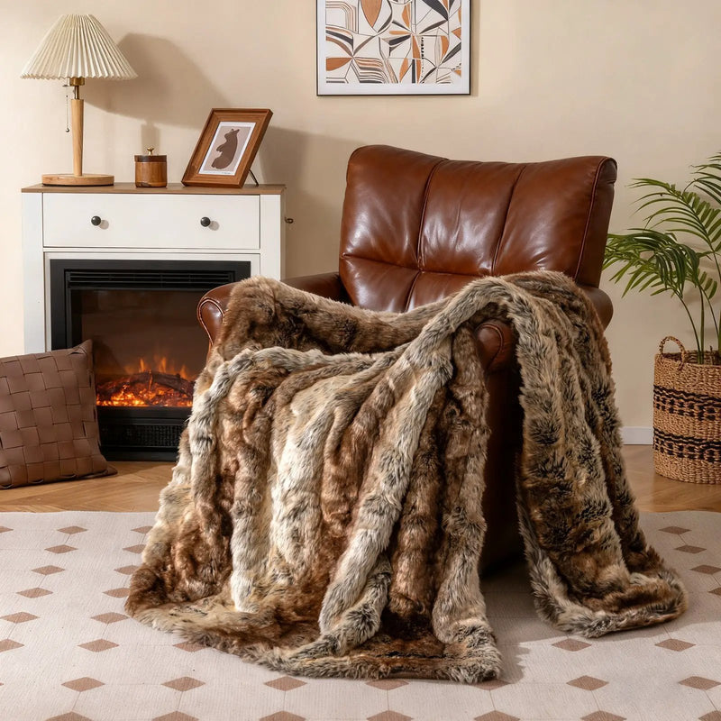 760GSM Soft Plush Fuzzy Luxury Faux Raccoon Fur Blanket for Sofa-M by DirectDeals