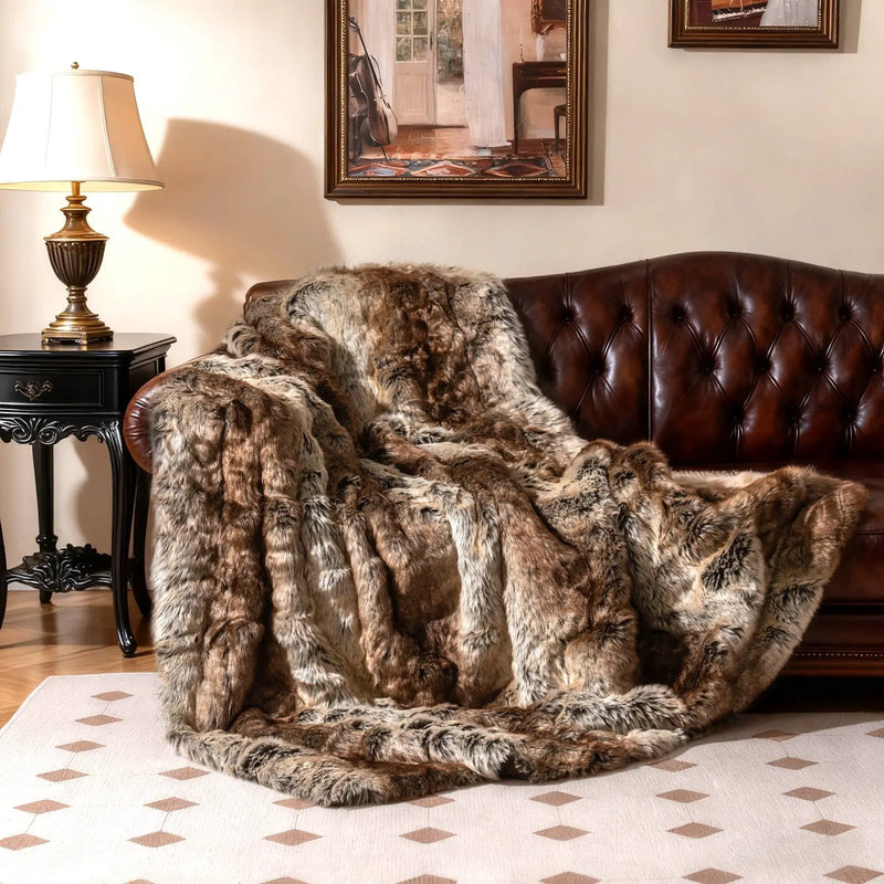 760GSM Soft Plush Fuzzy Luxury Faux Raccoon Fur Blanket for Sofa-M by DirectDeals