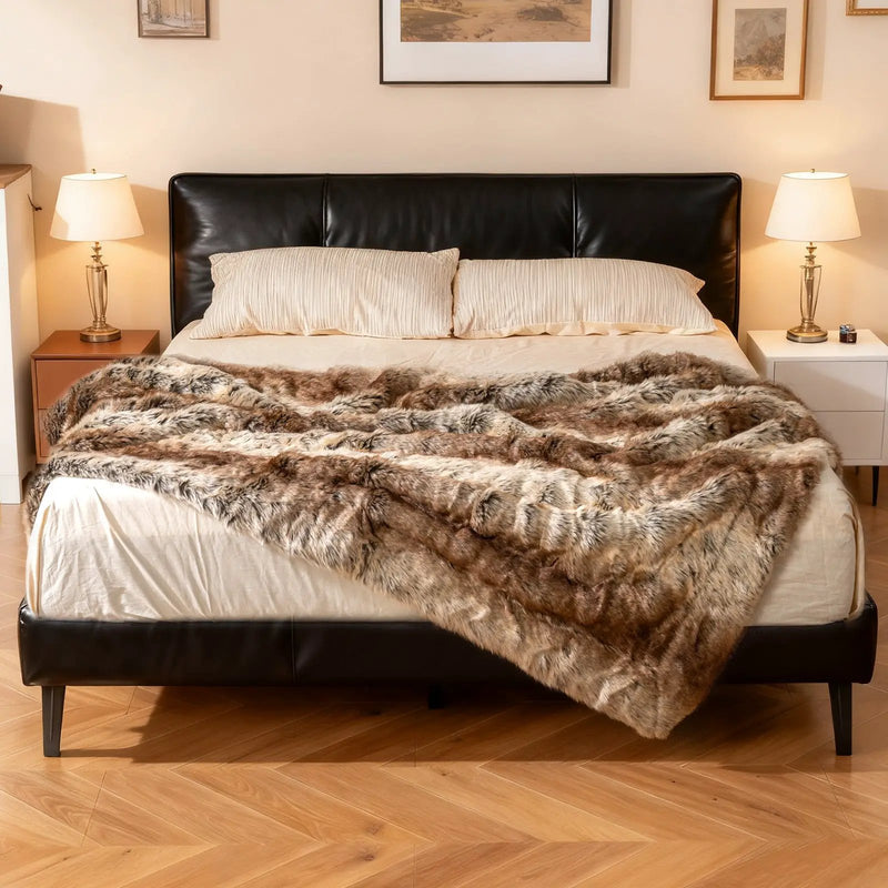 760GSM Soft Plush Fuzzy Luxury Faux Raccoon Fur Blanket for Sofa-M by DirectDeals