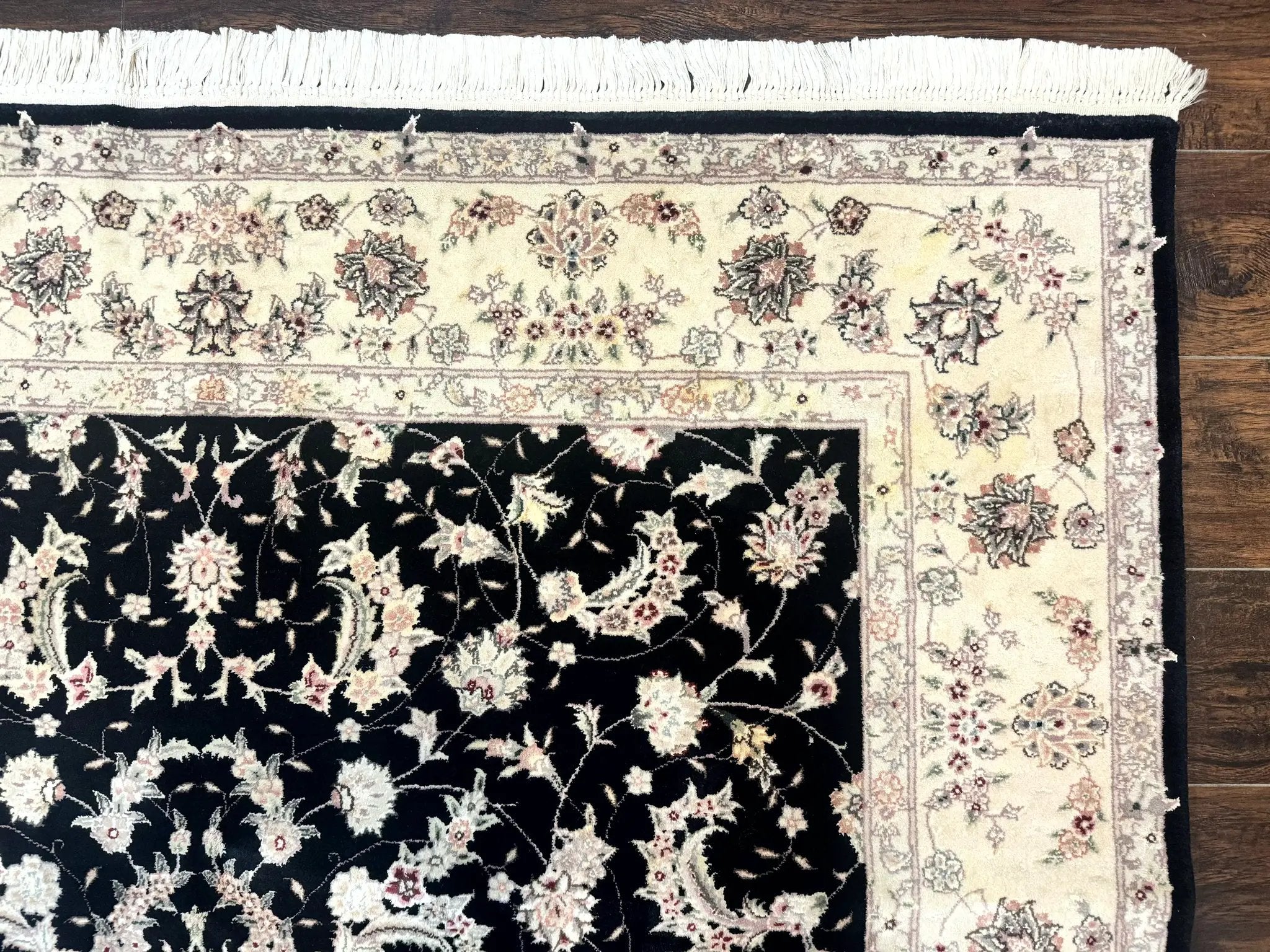 Sino Persian Rug 6x9, Black and Ivory, Wool and Silk Highlights, Handmade by Jewel Rugs