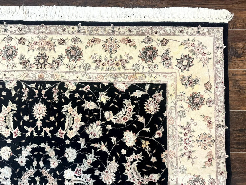 Sino Persian Rug 6x9, Black and Ivory, Wool and Silk Highlights, Handmade by Jewel Rugs