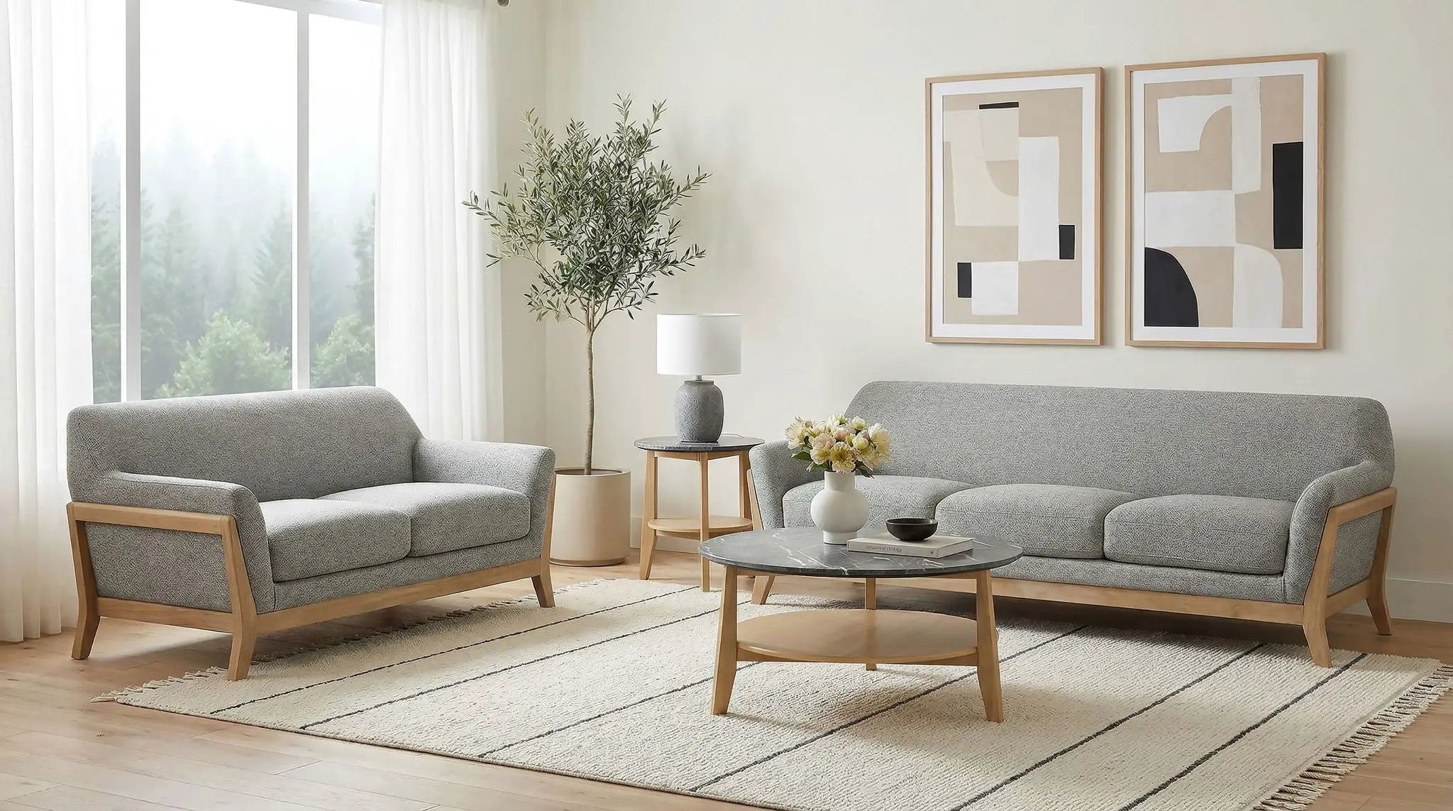 Vaughn 2-piece Fabric Upholstered Flared Arm Sofa Set Grey by Unique Piece Furniture