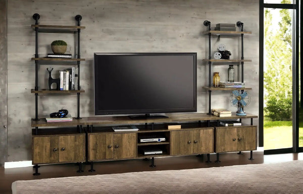 Ensata II - TV Stand - Rustic Oak / Black