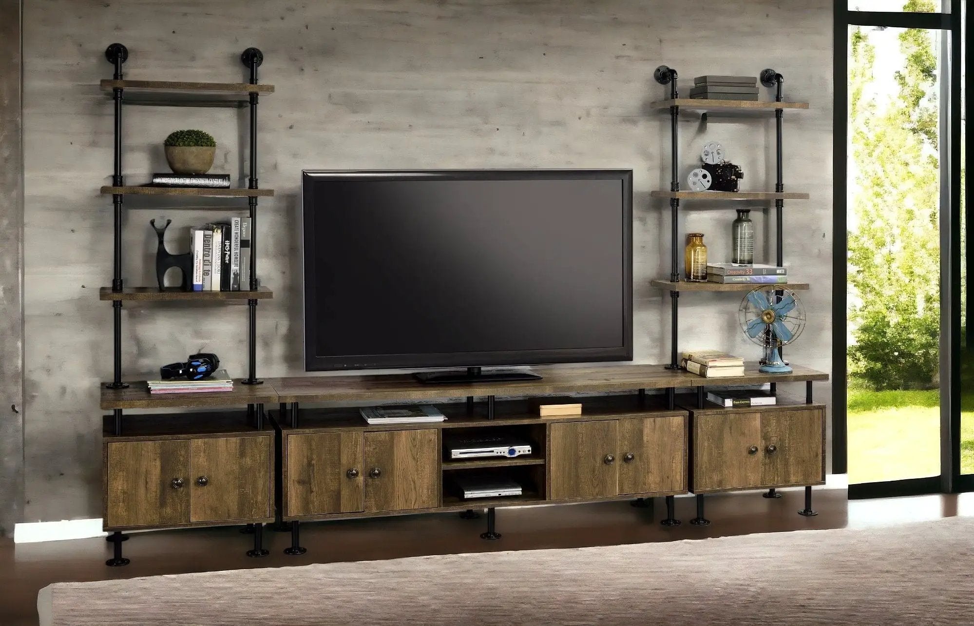 Ensata II - TV Stand - Rustic Oak / Black by HouseOfZazla