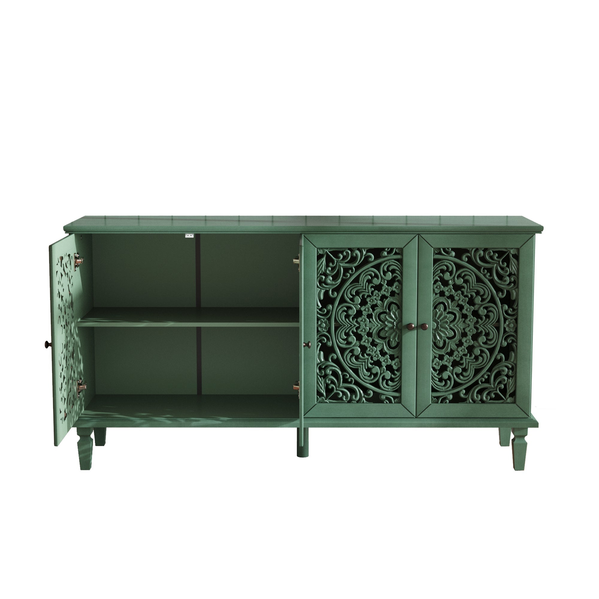 60' Antique Buffet Cabinet with Floral Carvings by HouseOfZazla