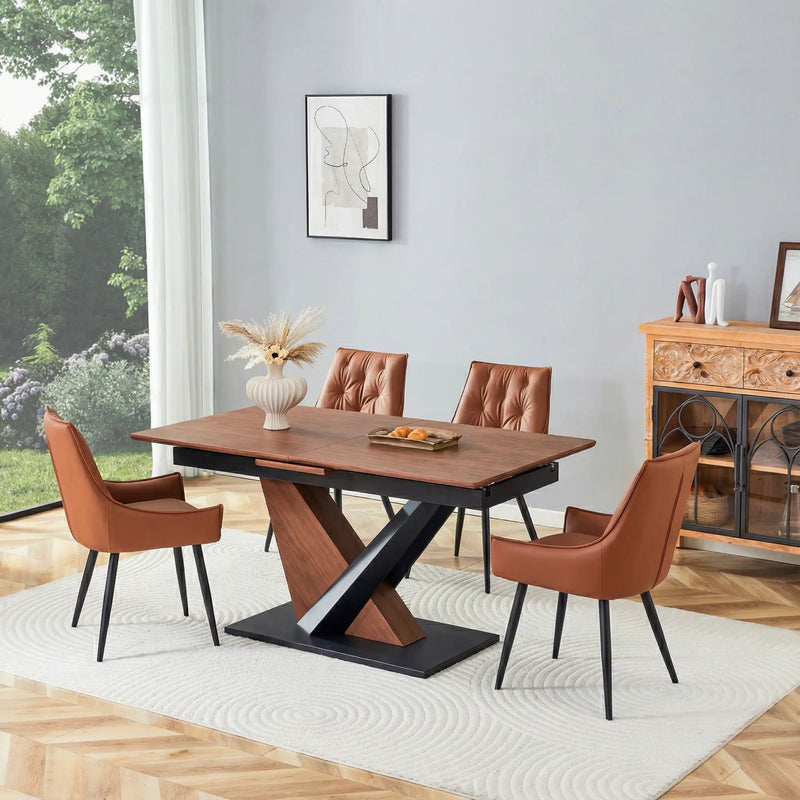 Dining Table, Scratch Resistant, Cross Geometric Legs For Kitchen & Dining Room - Dark Walnut by HouseOfZazla