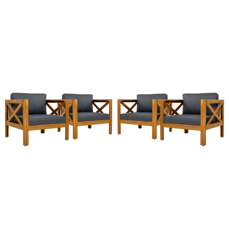 Outdoor Acacia Wood Club Wooden Armchair with Cushions (Set of 4) by HouseOfZazla