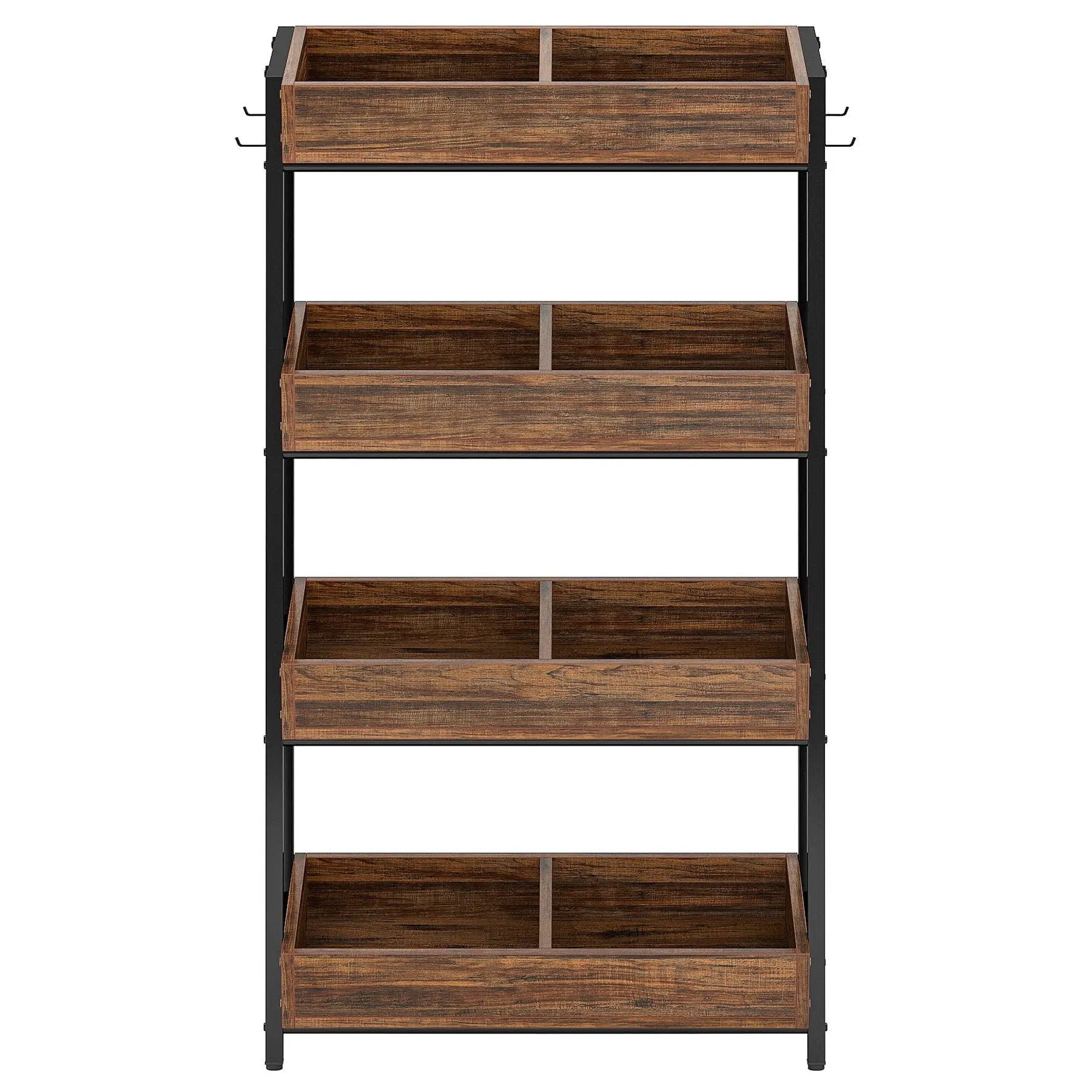 4 Tier Retail Display Rack With Hooks, Tall Metal Snack Stand With Shelves - Brown / Black by HouseOfZazla