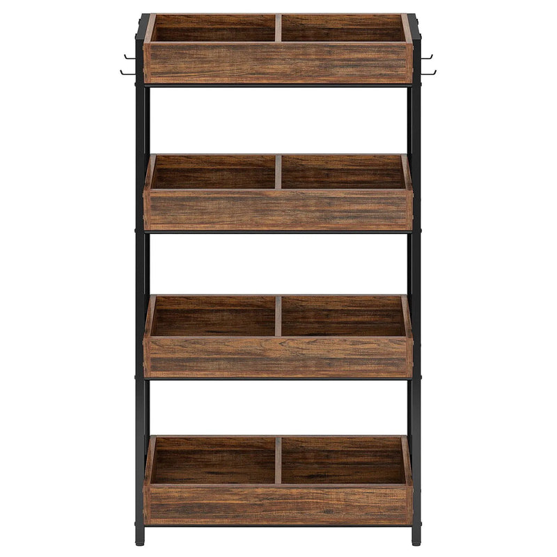 4 Tier Retail Display Rack With Hooks, Tall Metal Snack Stand With Shelves - Brown / Black by HouseOfZazla