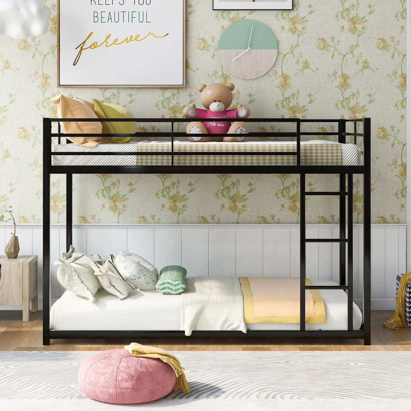 Metal Bunk Bed, Low Bunk Bed With Ladder by HouseOfZazla