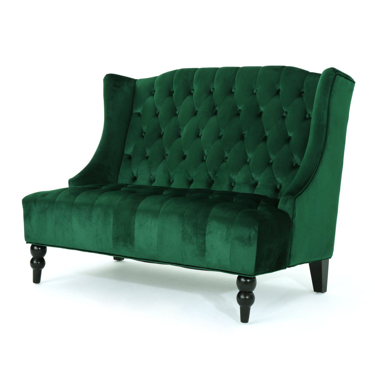 Modern Glam Velvet Loveseat with Button-Tufted Detail - Emerald, photo 6 of 10