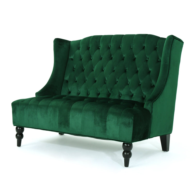 Modern Glam Velvet Loveseat with Button-Tufted Detail - Emerald, photo 6 of 10