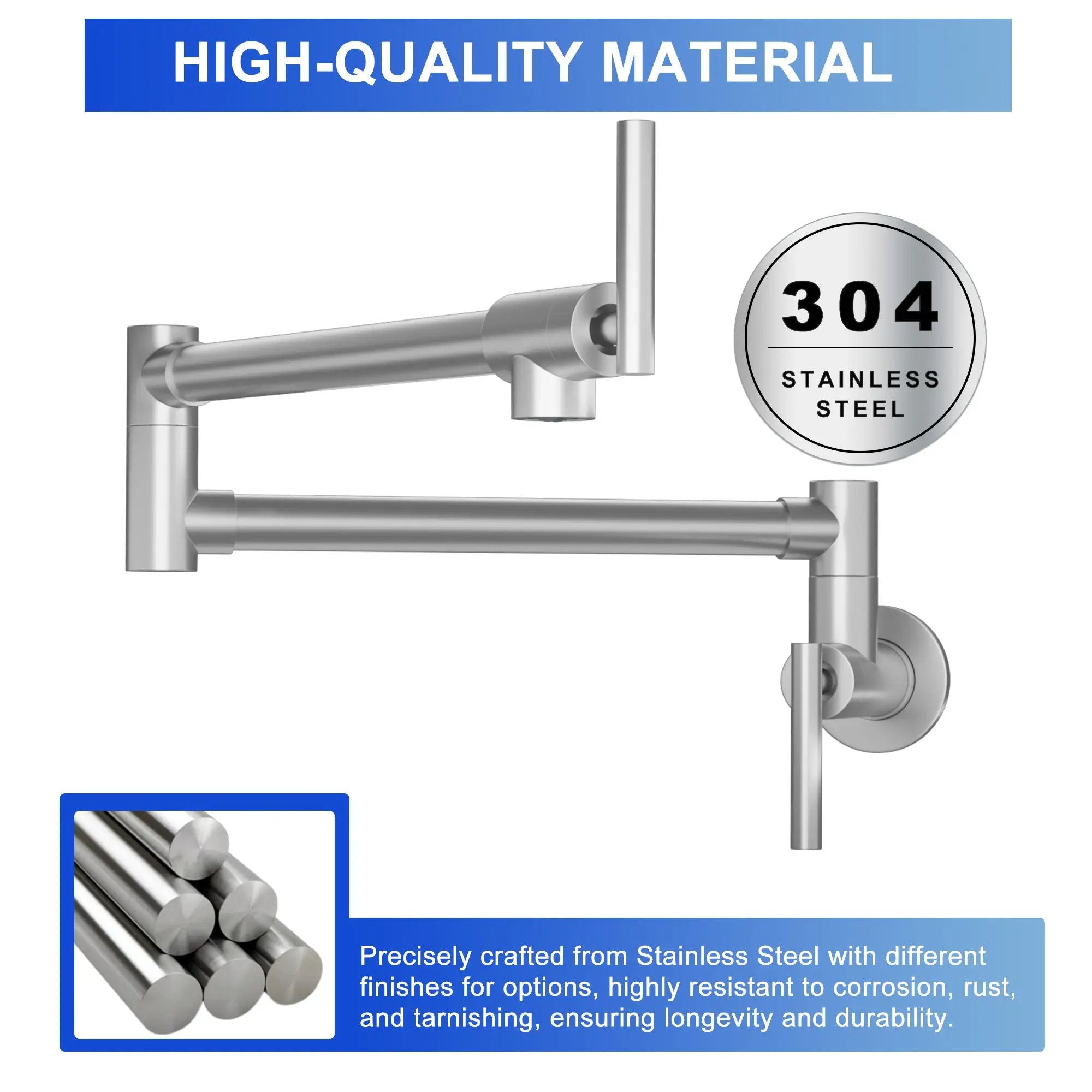 Wall Mount Pot Filler Faucet Folding Stretchable Kitchen Sink Faucet With 2 Handles - Brushed Nickel by HouseOfZazla