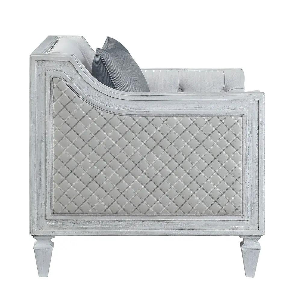 Katia - Loveseat With 2 Pillows - Light Gray Linen & Weathered White by Unique Piece Furniture