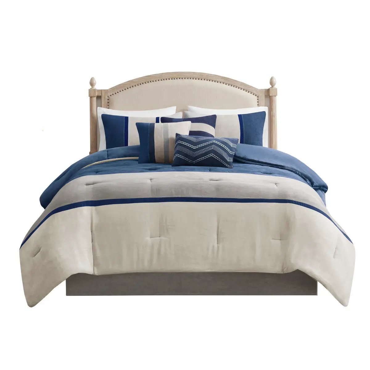 7 Piece Faux Suede Comforter Set Blue California King by HouseOfZazla