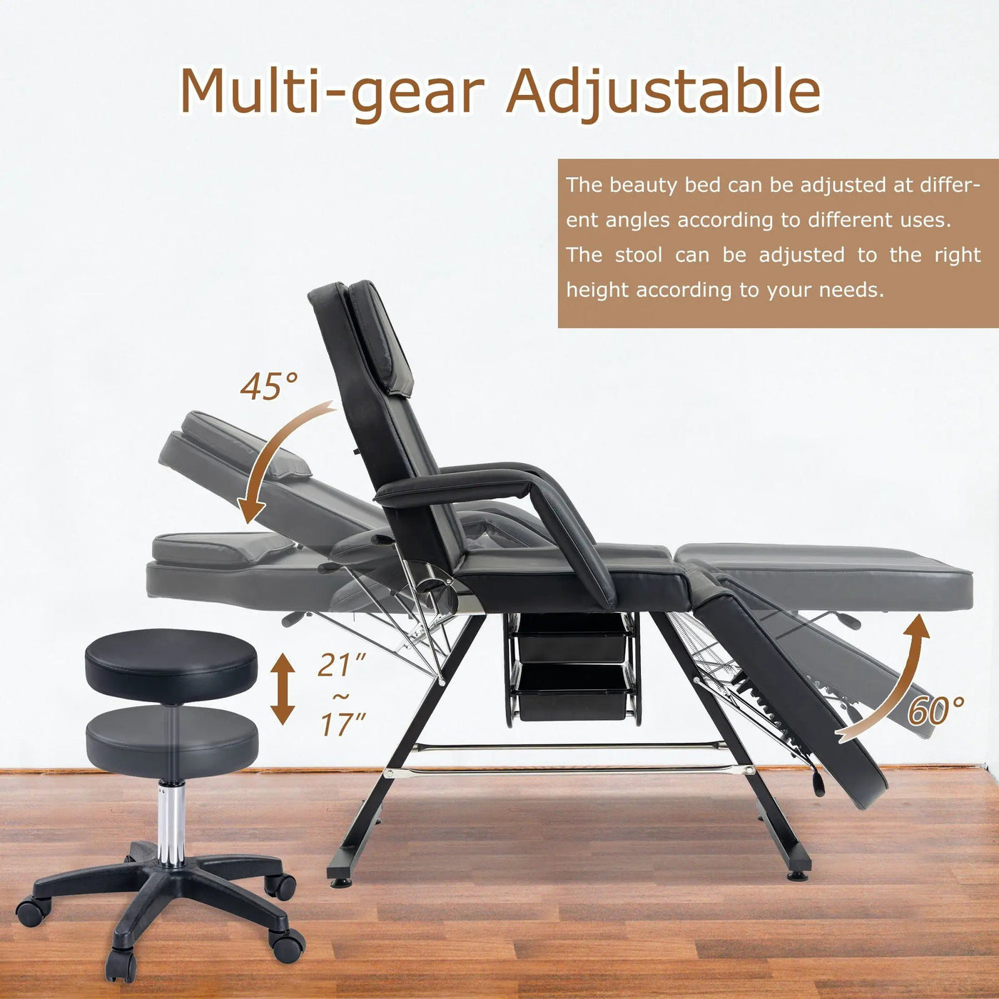 Massage Salon Tattoo Chair With Two Trays Esthetician Bed With Hydraulic Stool, Multi-Purpose 3-Section Facial Bed Table, Adjustable Beauty Barber Spa Beauty Equipment by HouseOfZazla