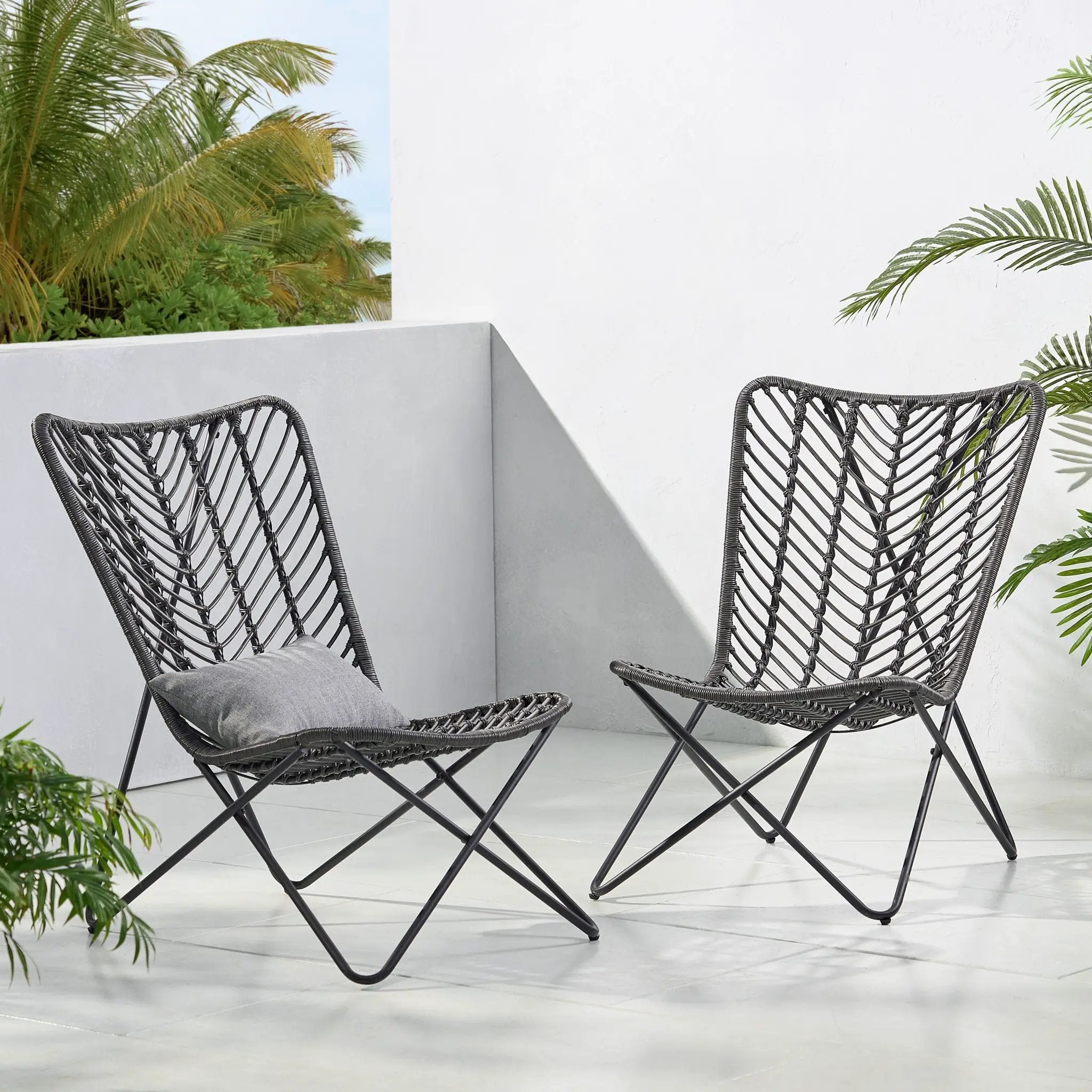 Outdoor Wicker Chair With Geometric Cross Base, Set of 2 - Gray by HouseOfZazla