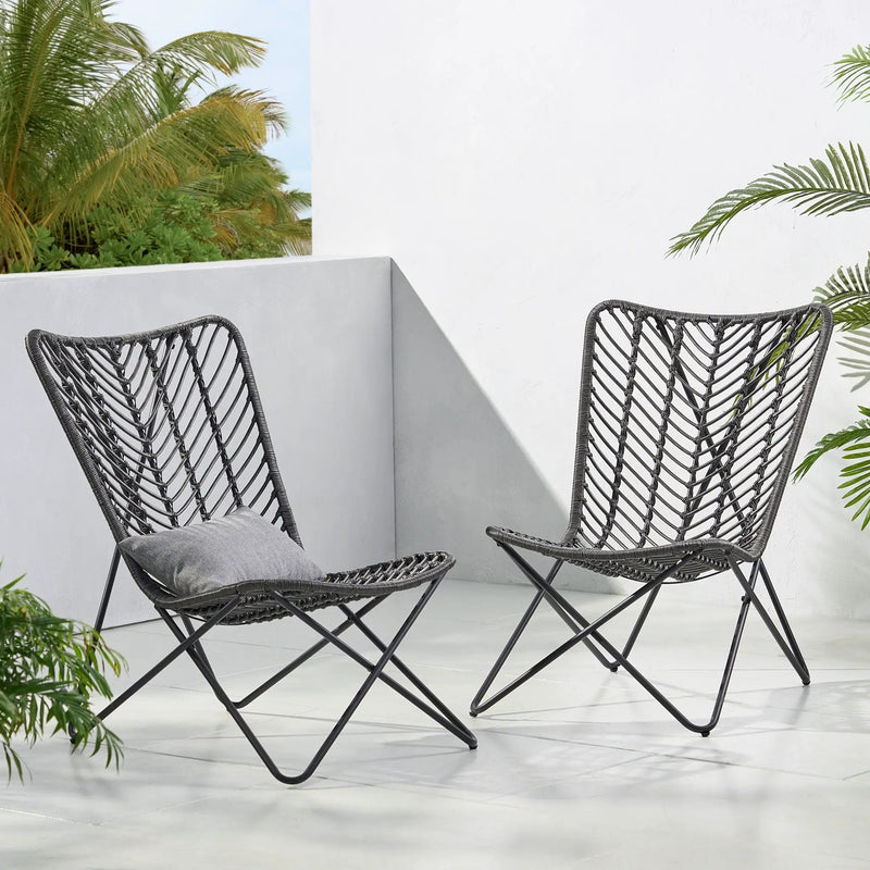 Outdoor Wicker Chair With Geometric Cross Base, Set of 2 - Gray by HouseOfZazla