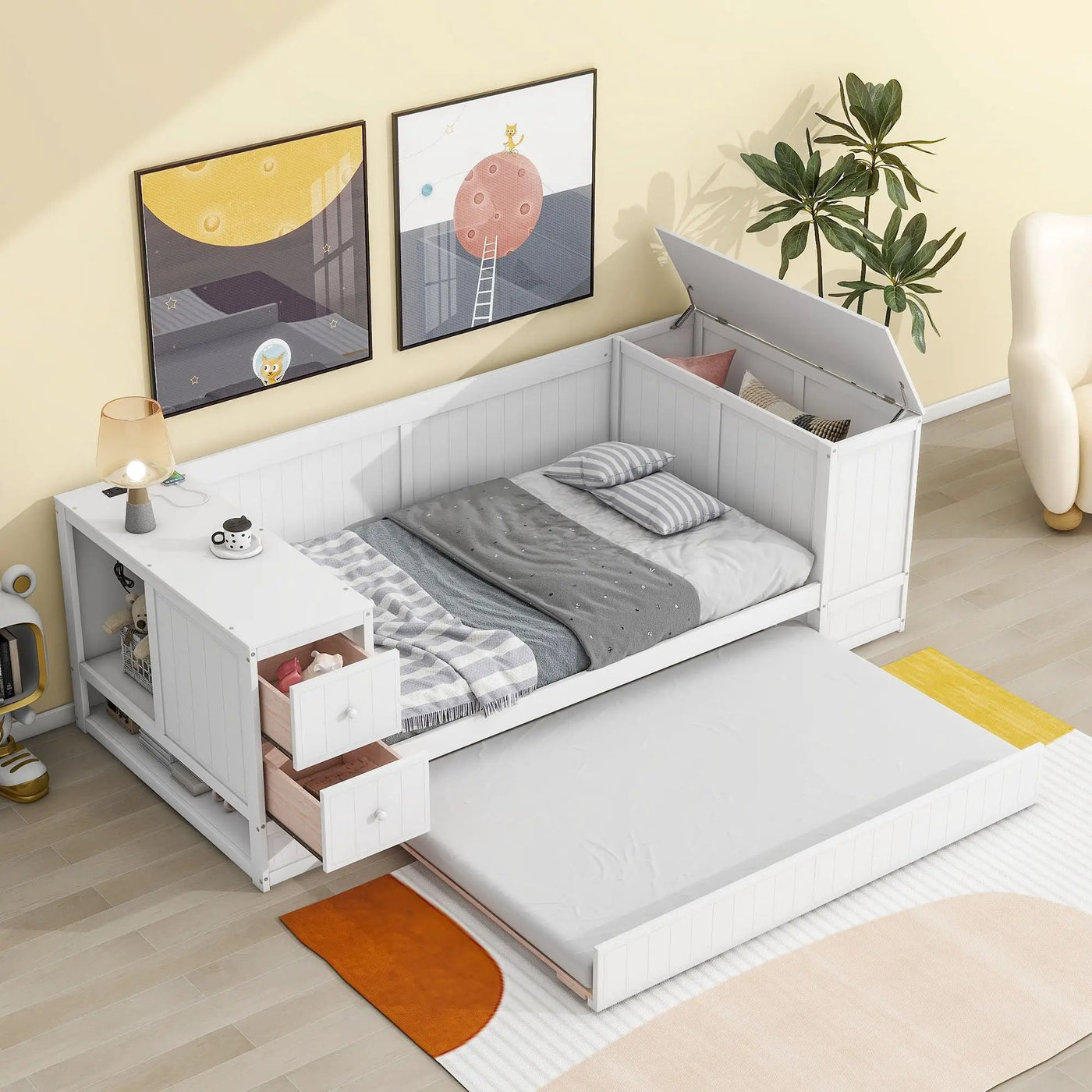 Daybed With Storage Arms, Trundle And Charging Station by HouseOfZazla