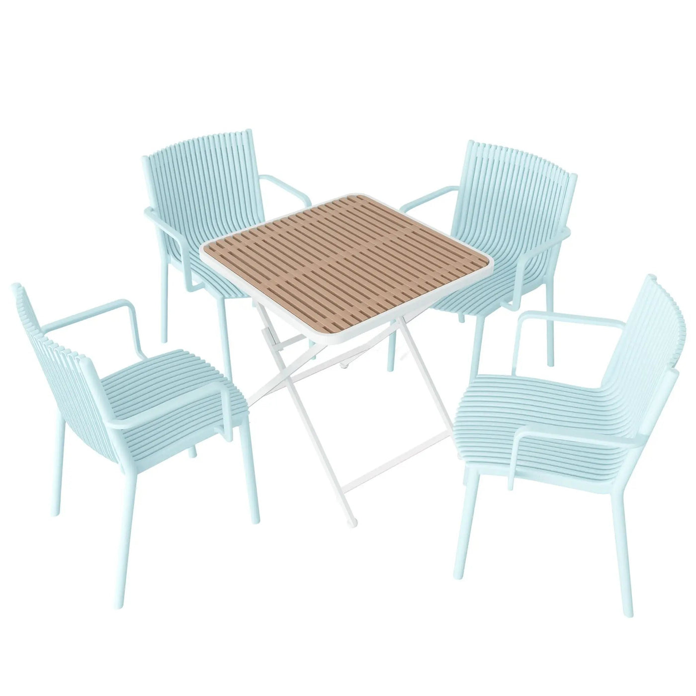 4 Modern Stackable Plastic Armchair Matched With Folding Square Table by HouseOfZazla