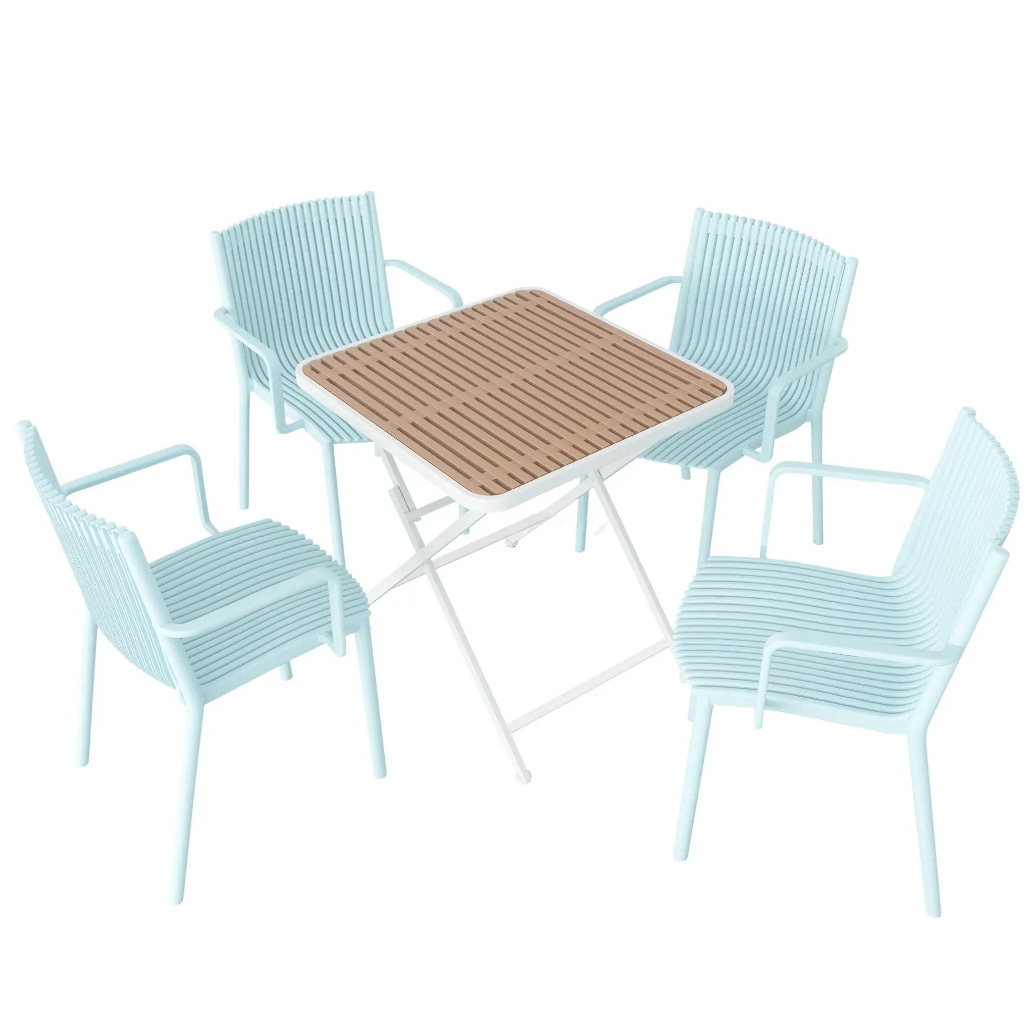 4 Modern Stackable Plastic Armchair Matched With Folding Square Table by Unique Piece Furniture