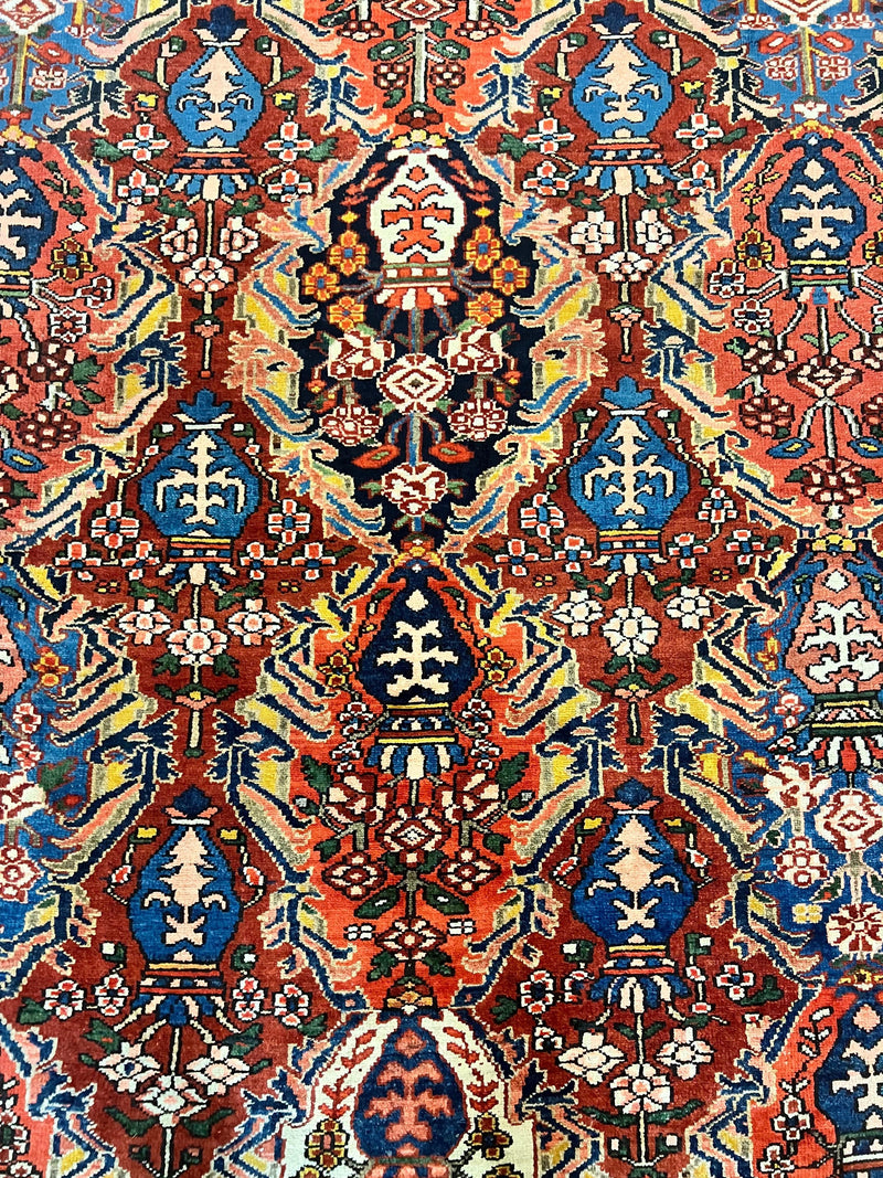 Large Persian Bakhtiari Rug 10x14, Rare Perisan Tribal Rug, Red Blue Ivory Multicolor, Hand Knotted, Semi Antique Carpet by Jewel Rugs