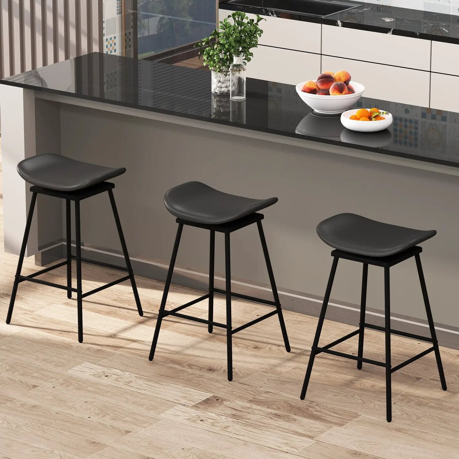Set of 2 Swivel Barstools Faux Leather Upholstered Backless with Footrest by DirectDeals