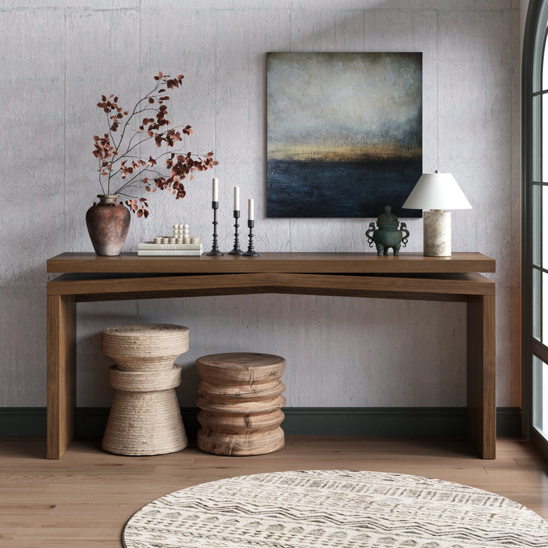 65-Inch Solid Wood Veneer Console Table, Long Farmhouse Entryway Sofa Table for Living Room, Hallway, Behind Couch, Apartment, Antique Rustic, photo 2 of 9