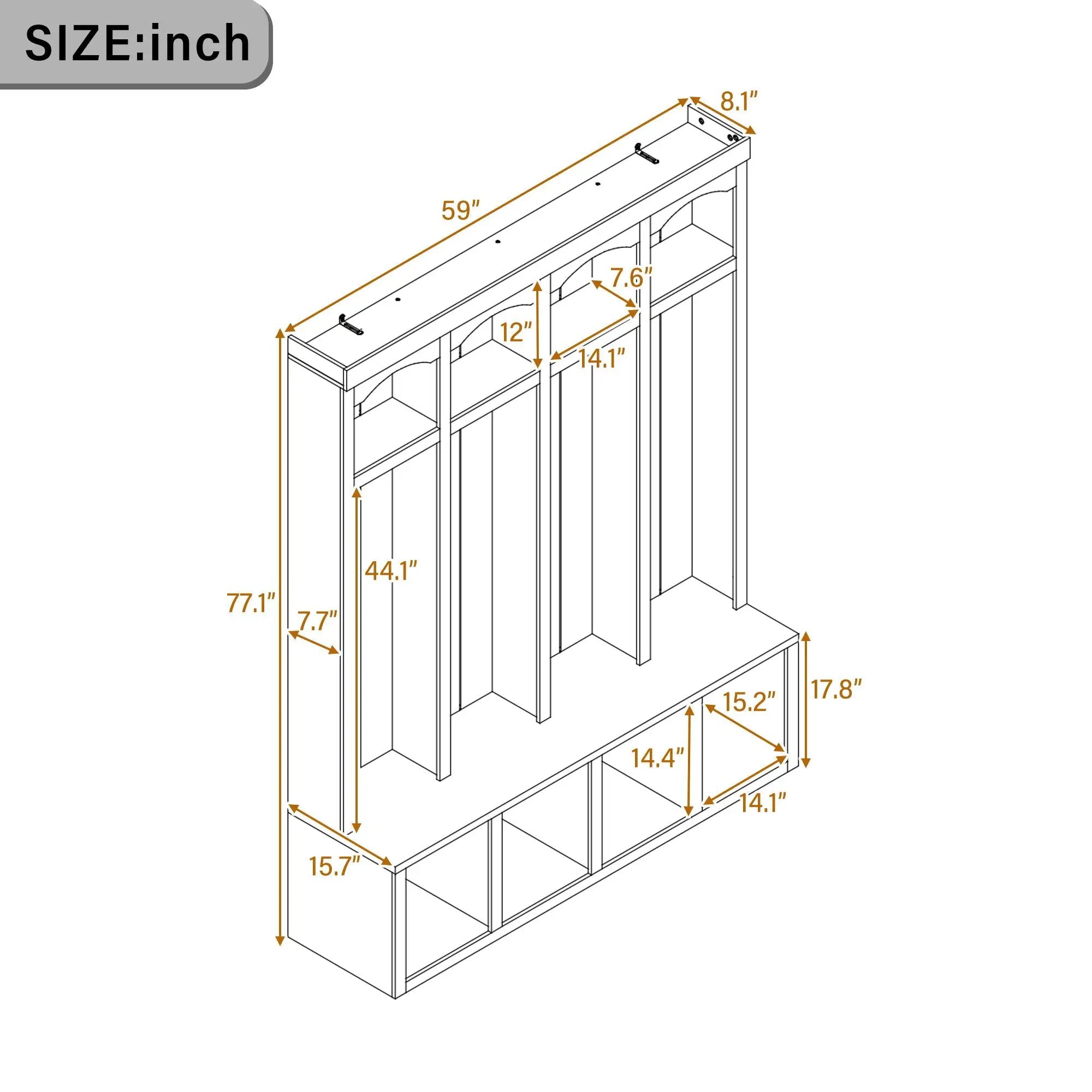 Entryway Hall Tree With Bench, 4 Hooks & Open Storage Space by Unique Piece Furniture