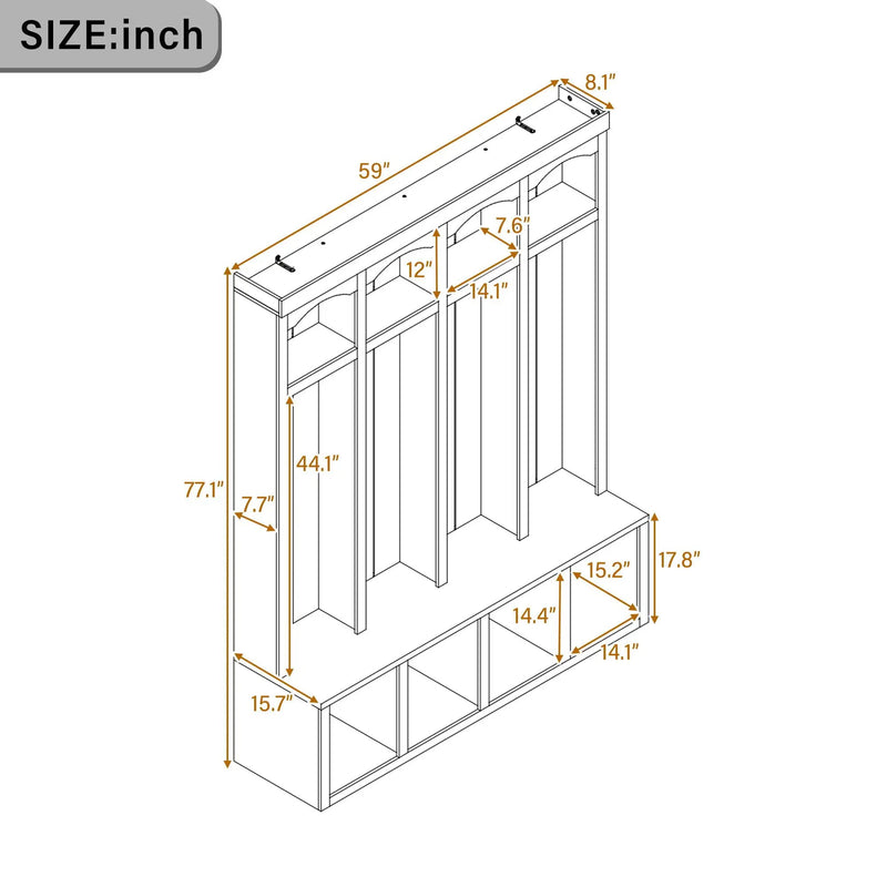 Entryway Hall Tree With Bench, 4 Hooks & Open Storage Space by HouseOfZazla