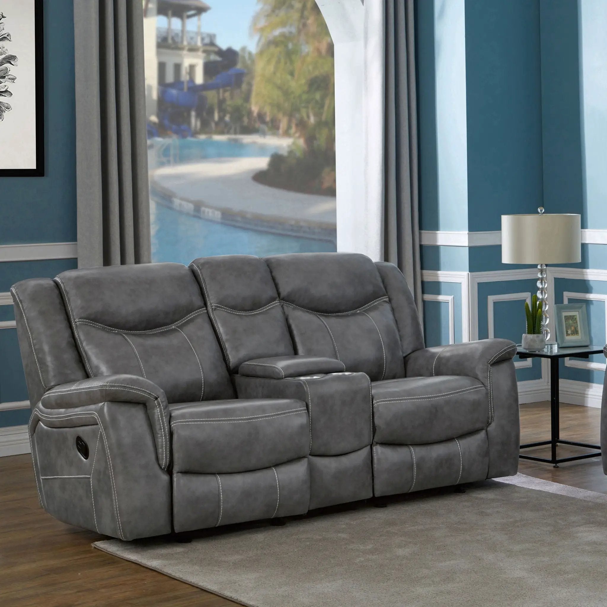 Conrad Upholstered Padded Arm Glider Loveseat Grey by Unique Piece Furniture