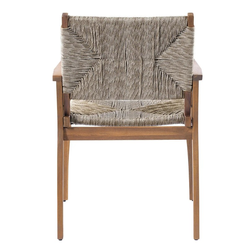 5-Piece Outdoor Dining Set: Brown Round Acacia Wood Table & 4 Brown Wicker Armchairs by HouseOfZazla