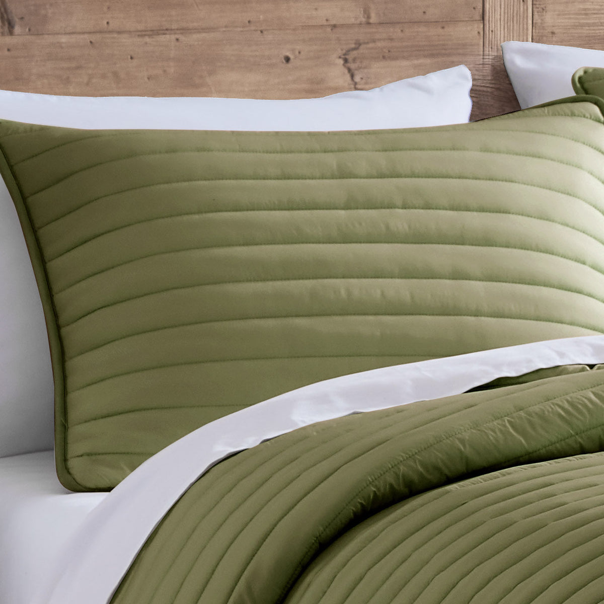 Puffer Quilted Comforter Set with Channel Quilting - Green or Navy, photo 3 of 10
