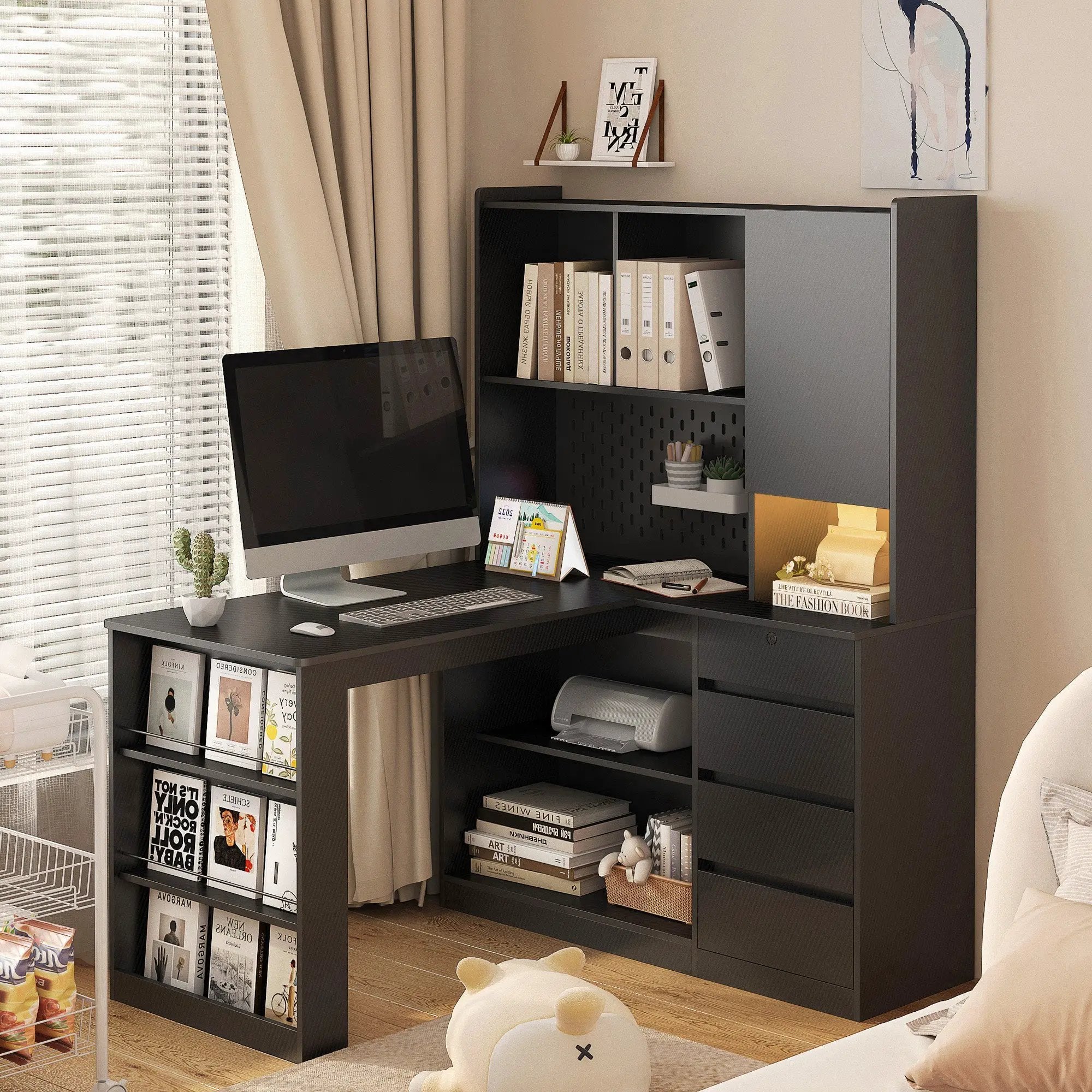 L Shaped Desk with Charger and Drawers by HouseOfZazla