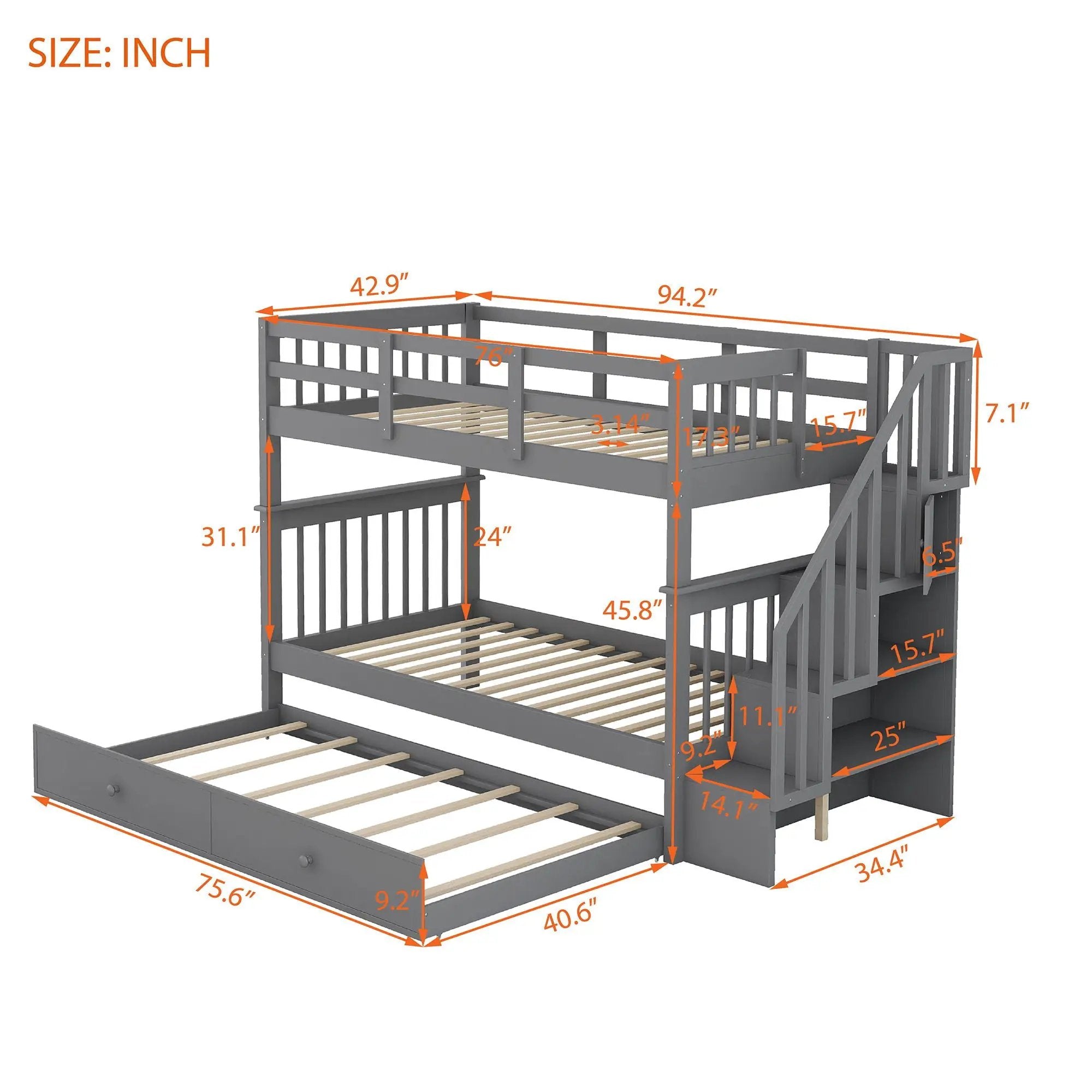 Stairway Bunk Bed With Storage And Guard Rail For Bedroom by Unique Piece Furniture