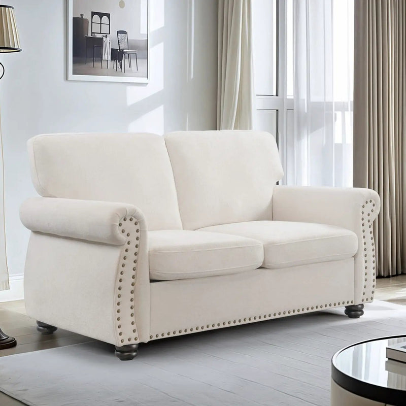 Soft Loveseat, Upholstered 2 Seater Couch, Loose Back Cushions And Turned Legs by HouseOfZazla
