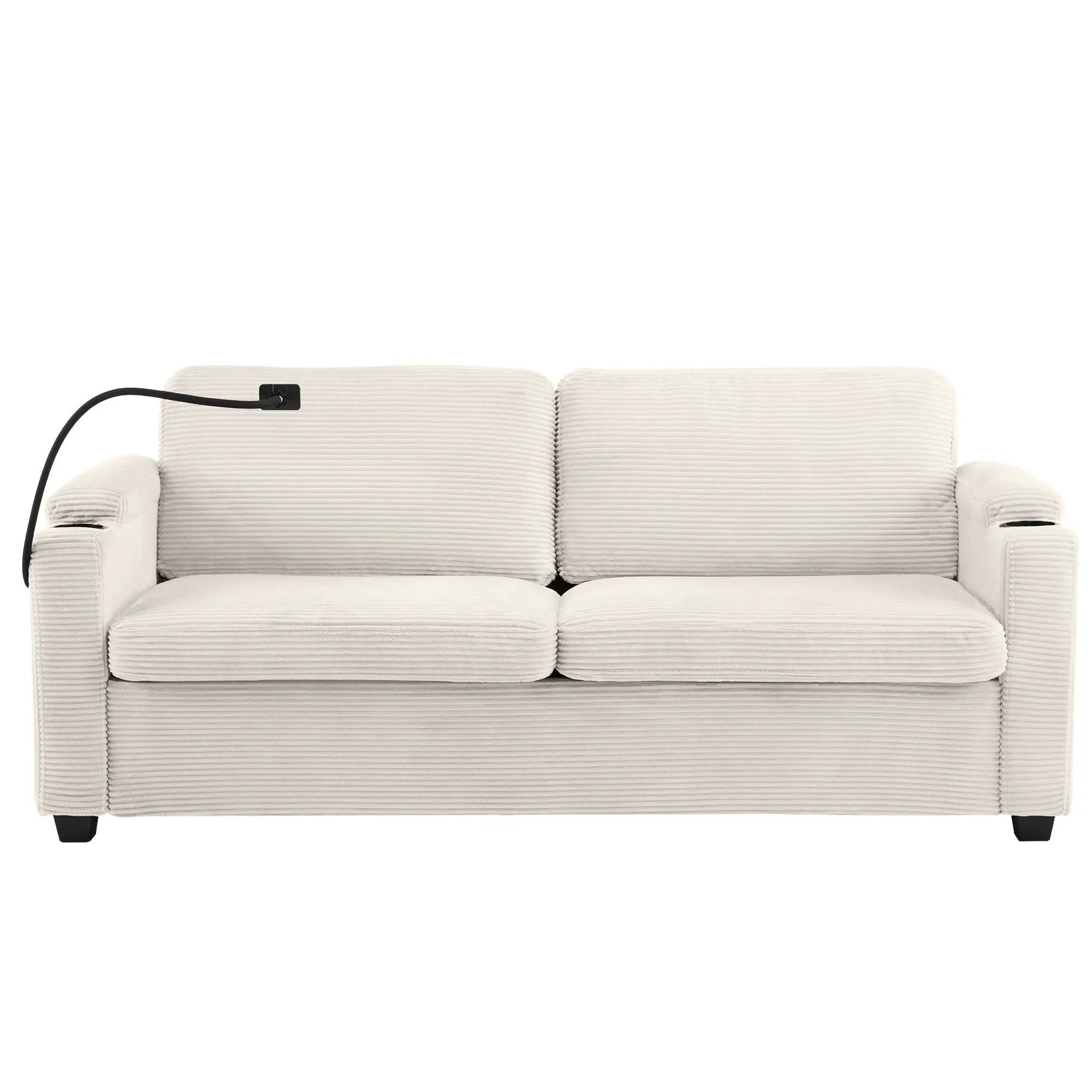 Sleeper Sofa Loveseat Sofa With Full Size Mattress, 2 USB Ports, 2 Cup Holders, 2 Side Pockets And Phone Holder by HouseOfZazla